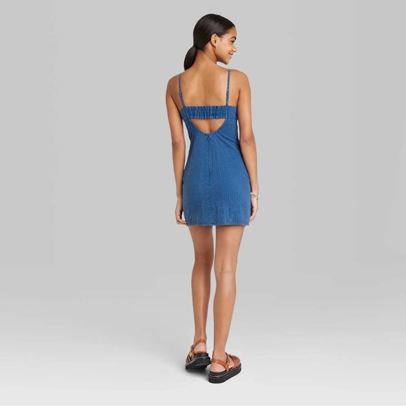 NWT | Wild Fable Blue Linen Blend Keyhole Back Bodycon Dress - Picture 2 of 10